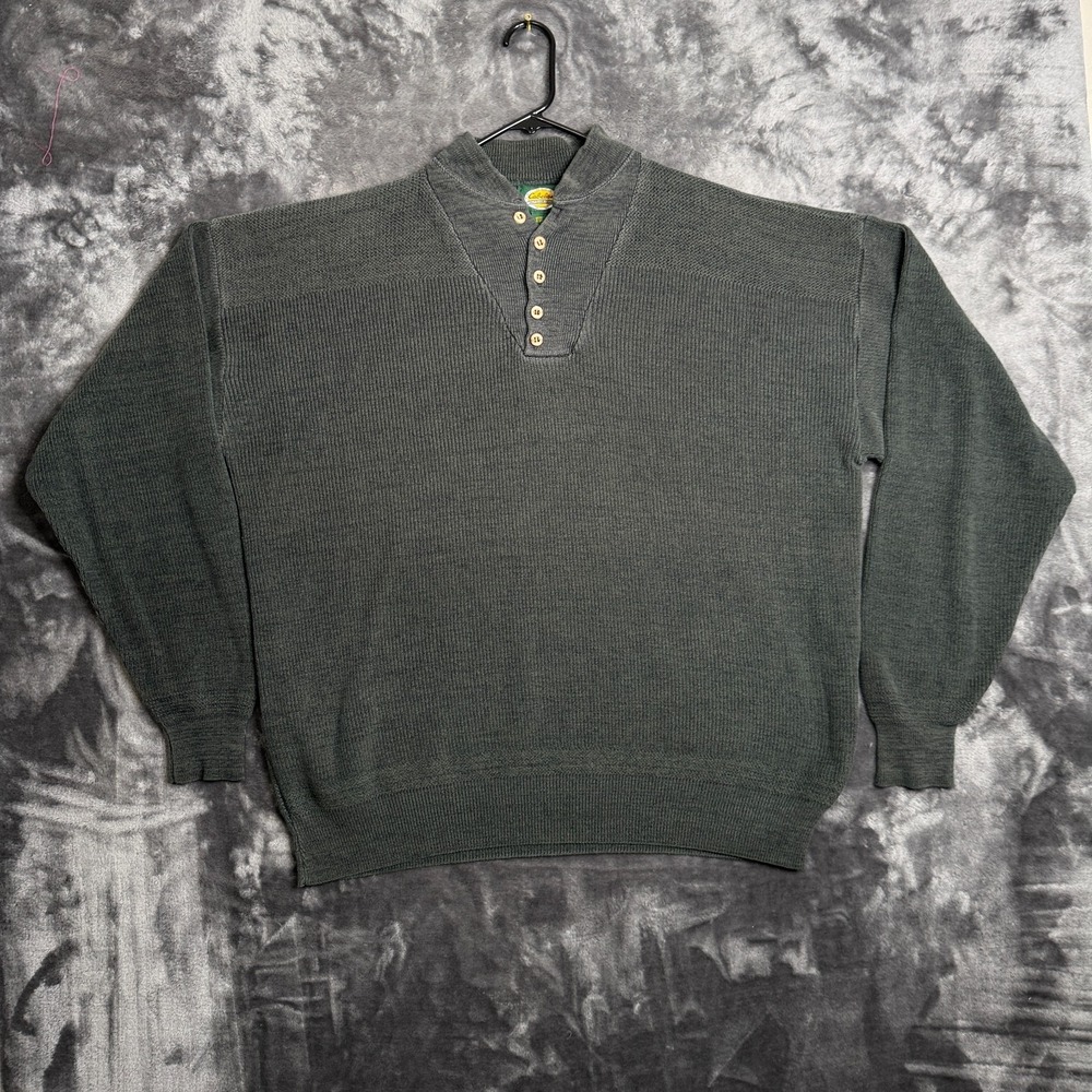 Vintage Cabela's Mens Green Henely Long Sleeve Pullover Sweater Size 2XL-Tall